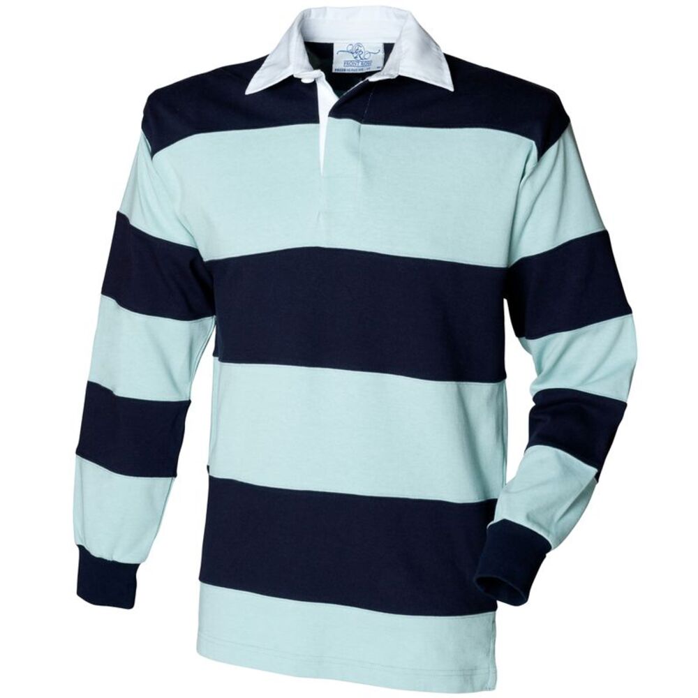 Front Row Sewn Stripe Long Sleeve Sports Rugby Cotton Polo Shirt /T-Shirt /Top /